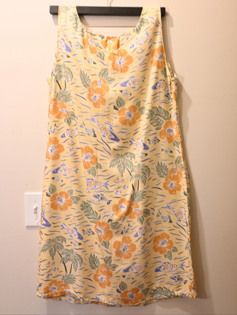 Yellow Floral Sleeveless Cotton Blend Lightweight Shift Dress Summer Beach L